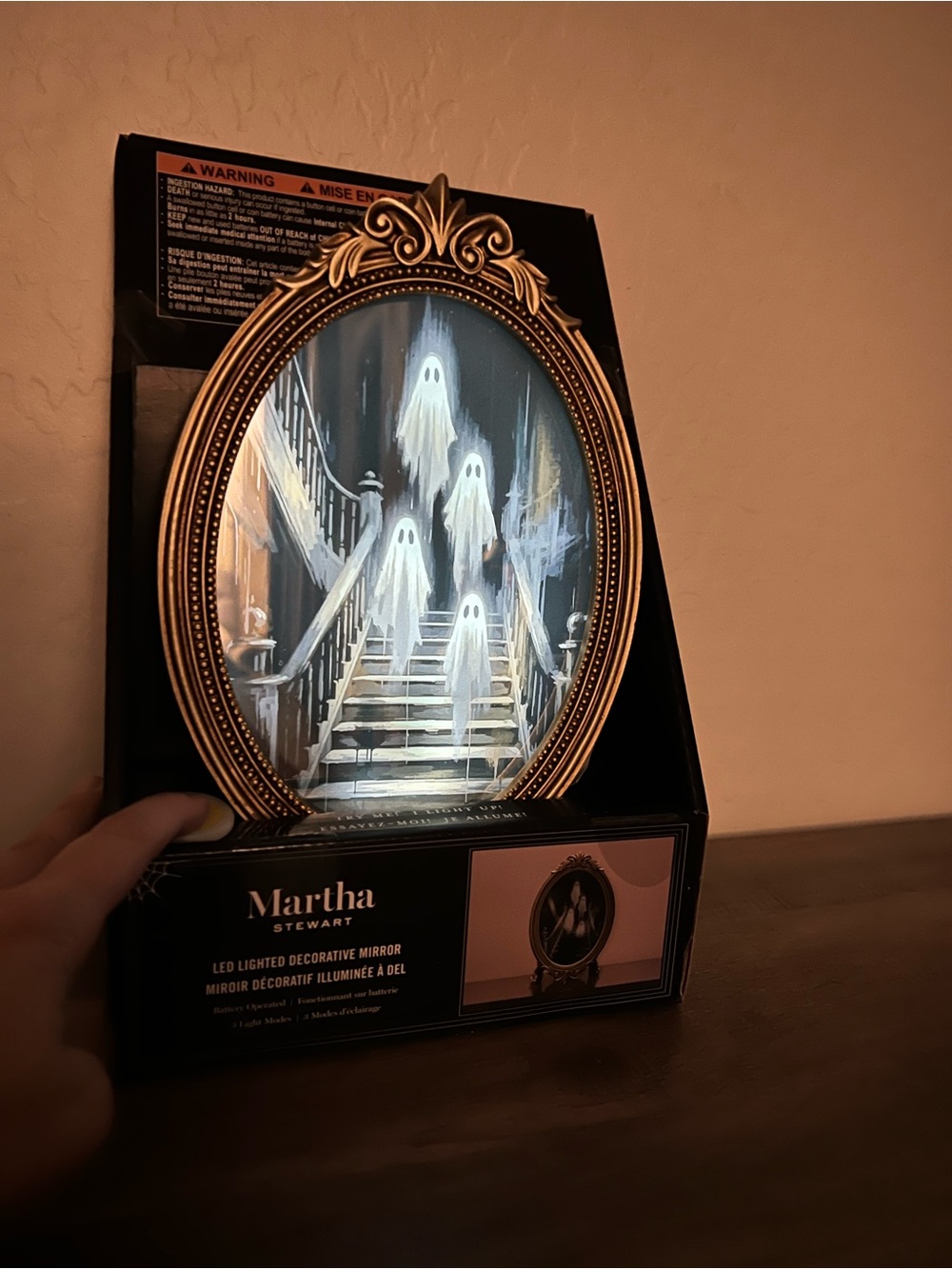 Martha Stewart Black and Gold Lighted Halloween Mirror with Ghost Design - Picture 4 of 10